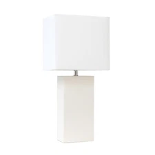 LT1151-WHT Contemporary Faux Leather Encased Table Lamp for Living Room, Bedr...