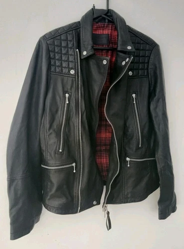 Veste Biker Rango ALL SAINTS Taille M En Cuir D'Agneau Noir Vintage À