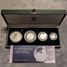 2005 Royal Mint Britannia Silver Proof Four Coin Collection Boxed with Cert