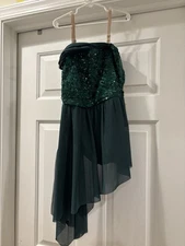 Pine Green Dance Lyrical Costume with Sequin and Gold Accents Size LC Child