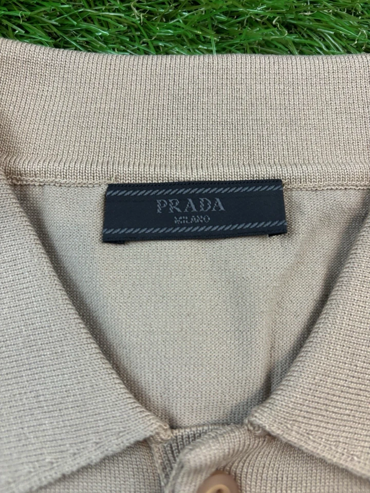 Prada Milano вышитый логотип вязаный рубашка-поло бежевый мужской XXL 21 x 27 короткий рукав - Изображение 3 из 4