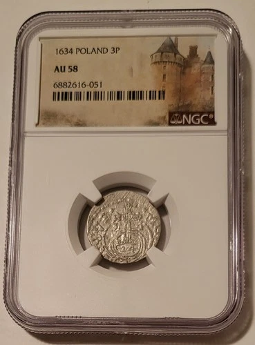 Poland Gustavus Adolphus 1634 Silver 3 Polker AU58 NGC