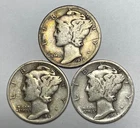 1936-S, 1941 and 1942 10C Mercury Dimes 90% Silver