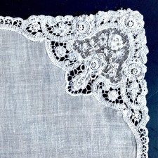 Antique Wedding Hankie Combination Lace Linen 11 White Bridal Handkerchief Bead
