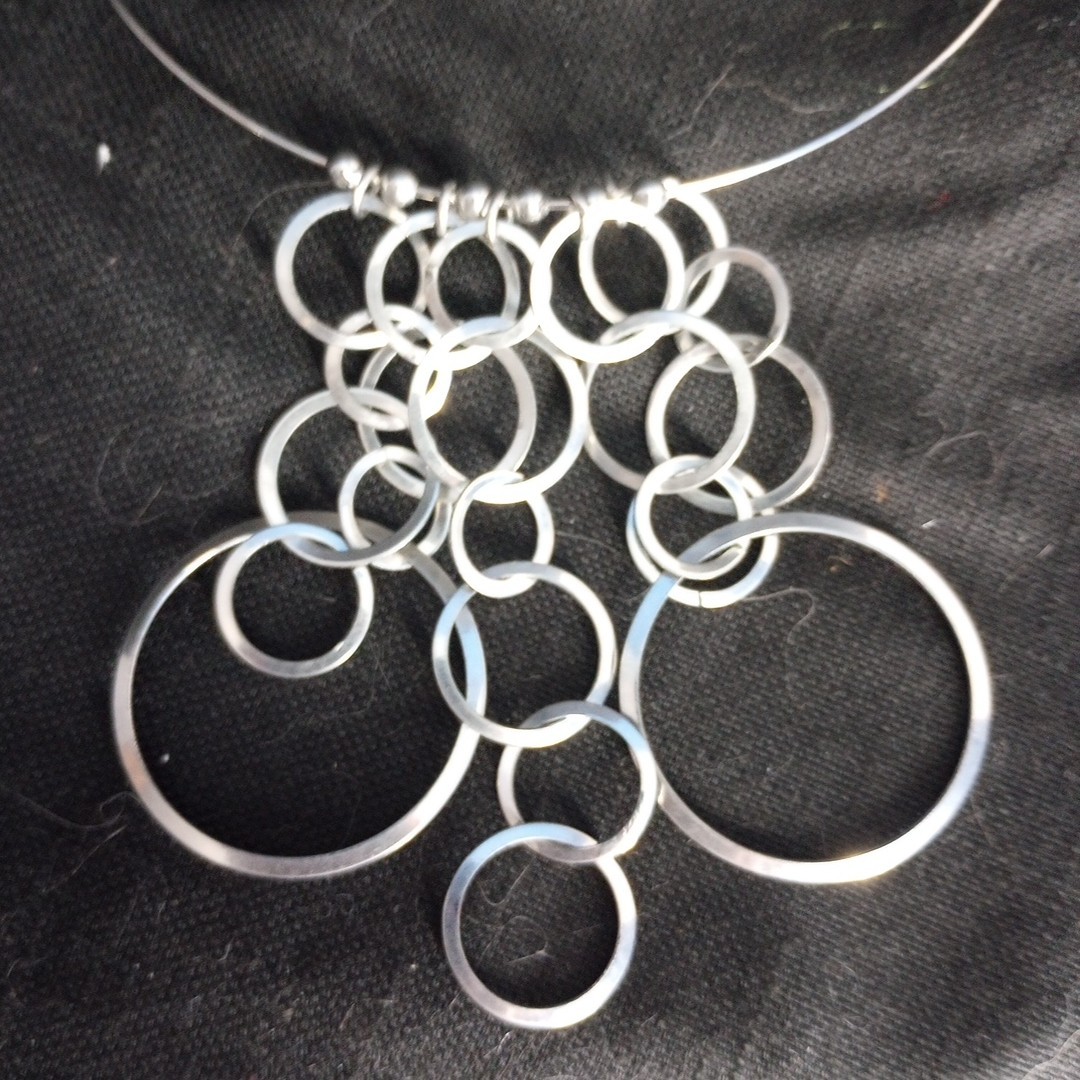 Silver-tone interlocking circles bib necklace Cho… - image 2