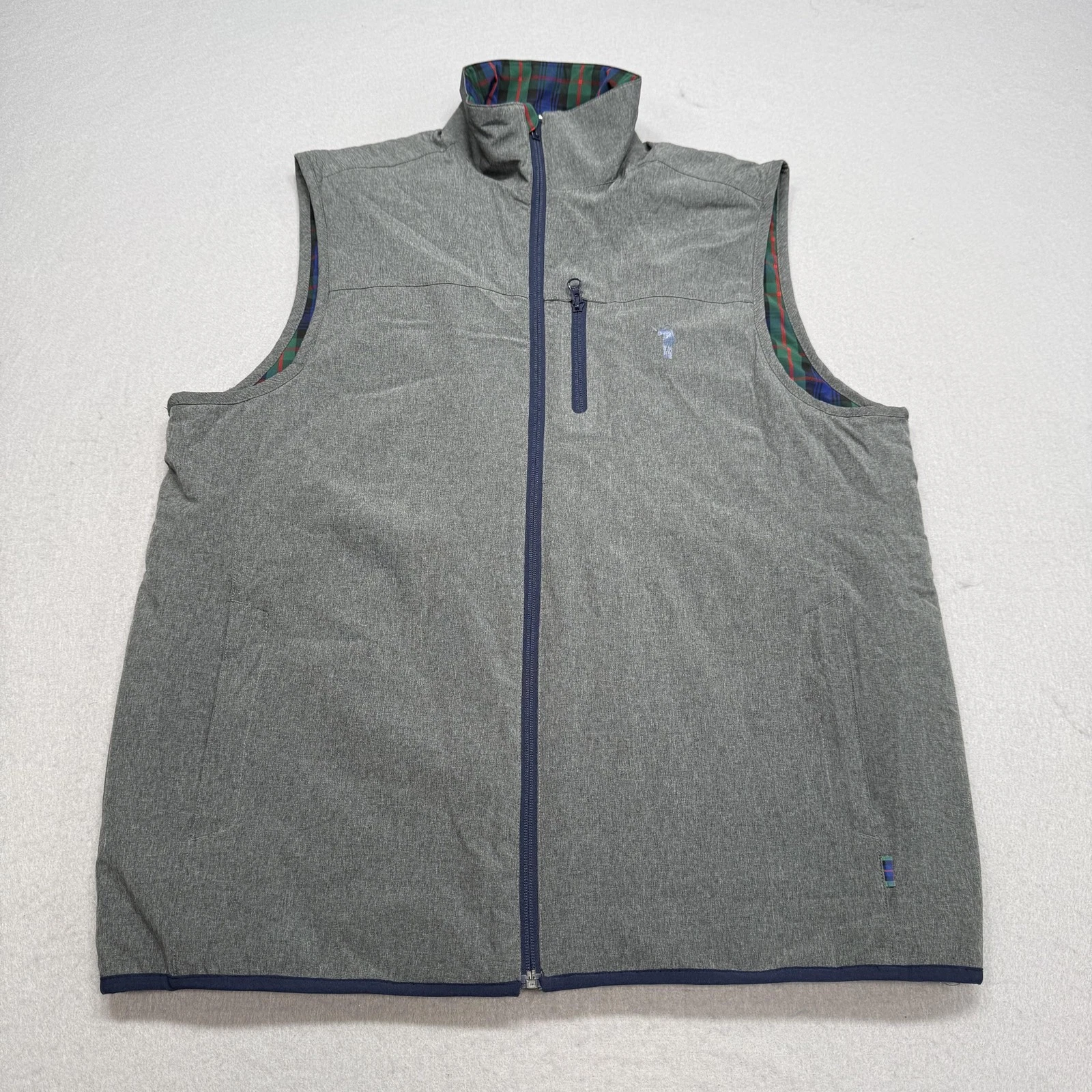 William Murray Vest Mens Large Gray Softshell Full Zip Golf Plaid Lined Outdoor