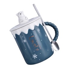 2 Sets Lovely Polar Bear Tea Cup Coffee Cup Milk Ceramic Mug with Spoon