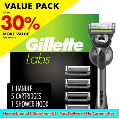Gillette Labs Razor with Exfoliating Bar - 5 Refills, 1 Hanger - Black - NEW