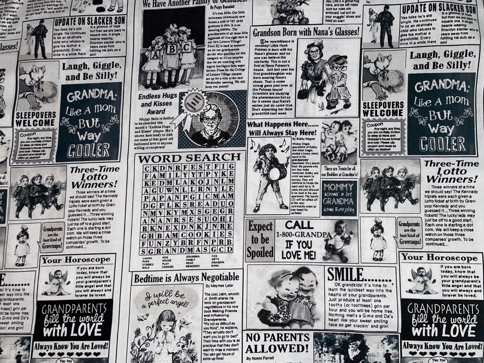 3 Yds "Grandparent's Gazette" Timeless Treasures Newsprint Black  Wht. 108" X44" - Image 3 of 4