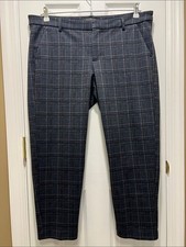 Liverpool Los Angeles Kelsey Trouser Pants - Navy Gray Tartan Plaid 14 Petite