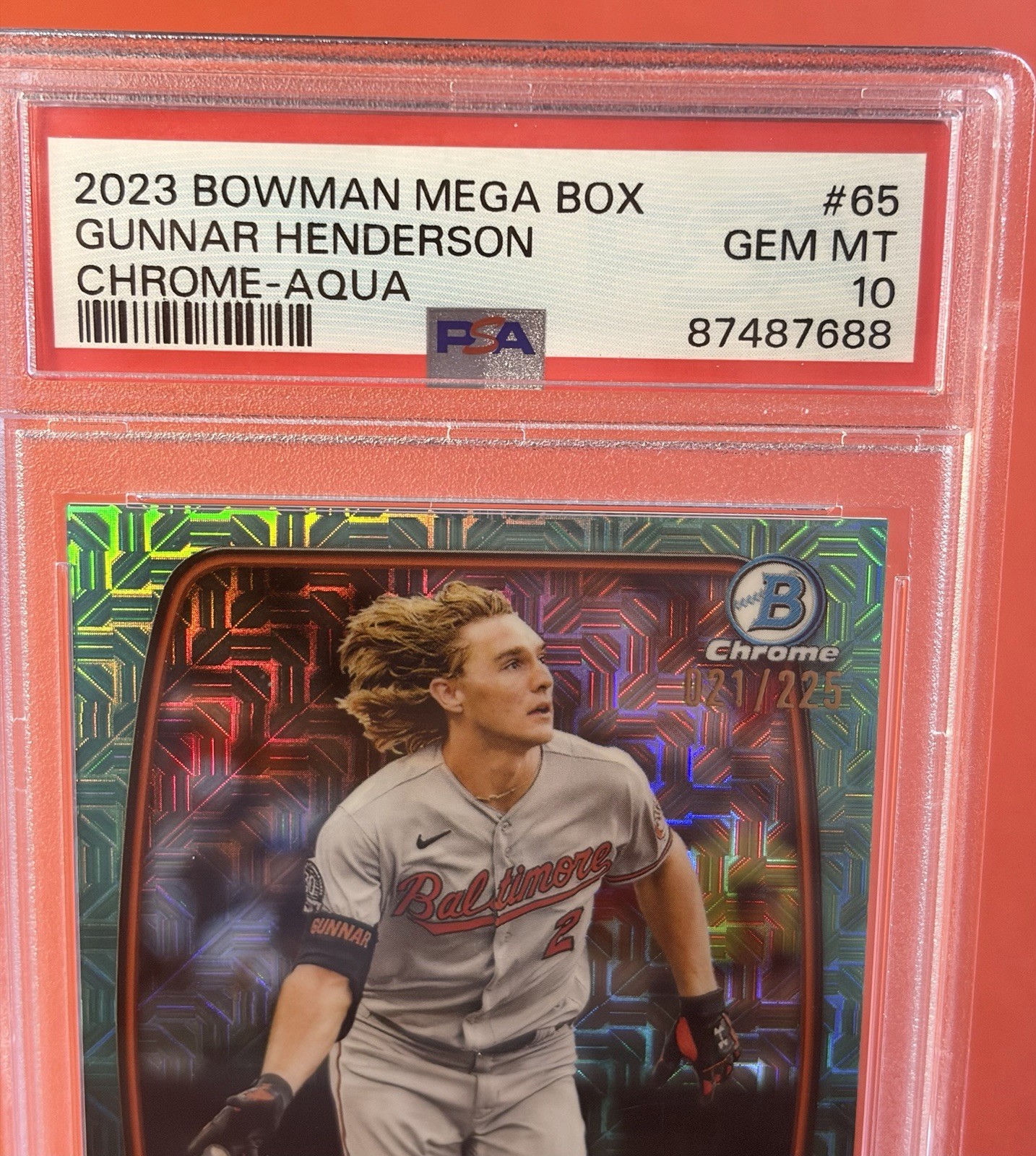 2023 Bowman - Gunnar Henderson #65 Chrome Aqua Mojo Refractor /225 (RC) view 4