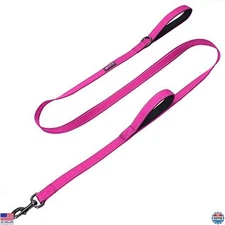 Max and Neo 6 FT Reflective Double Handle Traffic Dog Leash - Pink for Rescue