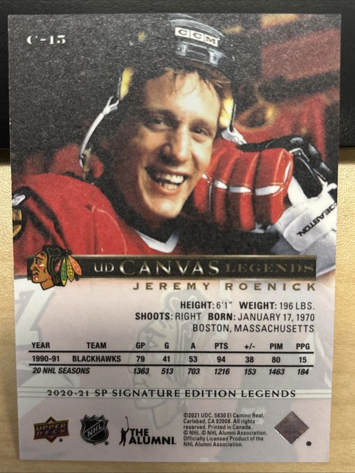 2020-21 20/21 SP Signature Edition Legends UD Canvas C-15 Jeremy Roenick - Image 2 of 2