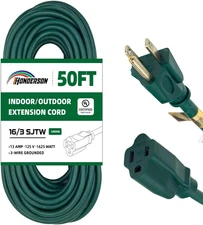 50FT Outdoor Extension Cord-16/3 SJTW Durable Green Extension Cable with 3 Prong