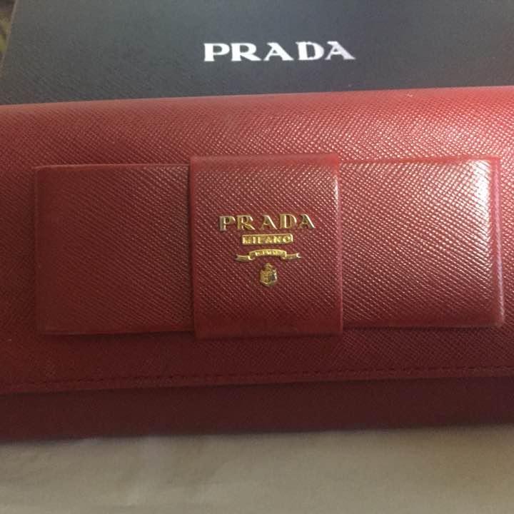 Prada Saffiano Leather Ribbon Wallet with Detachable Strap