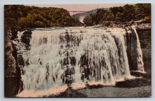 Letchworth State Park Middle Falls NY Handcolored Postcard 1948 Dated
