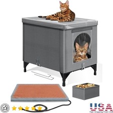 Heated Outdoor Cat House Waterproof Insulated Shelter W/ Heating Pad Multi Cat
