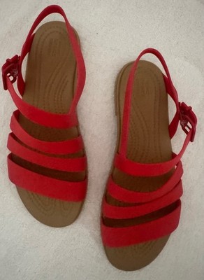 CROCS Tulum Strappy Sandals Ankle Strap Flats Red Size 9