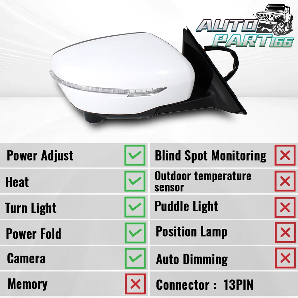 Espejo retrovisor lateral derecho blanco con cámara para Nissan X-Trail T32/Rogue 2014-2019 Foto 3 de 4