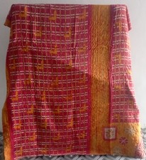 INDIAN KANTHA VINTAGE BLANKET THROW QUILT BEDSPREAD HAND STITCHED, REVERSIBLE