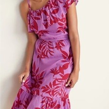 Old Navy Waist-Defined One-Shoulder Midi for Women Purple Floral Large