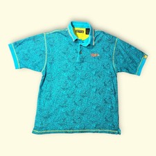 Vintage MECCA Polo Shirt Mens XXL Blue Graphic Streetwear Jungle Print Y2K