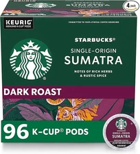 Starbucks K-Cup Coffee Pods, Dark Roast, Sumatra for Keurig Brewers, 96 pods