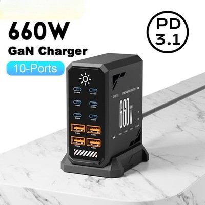 660W GaN Multi USB Type C PD 140W Fast Charger Station For iPhone 17 16 Macbook