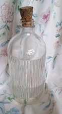 Vintage Antique  Glass Poison Bottle Ribbed Clear Glass , With Cork 