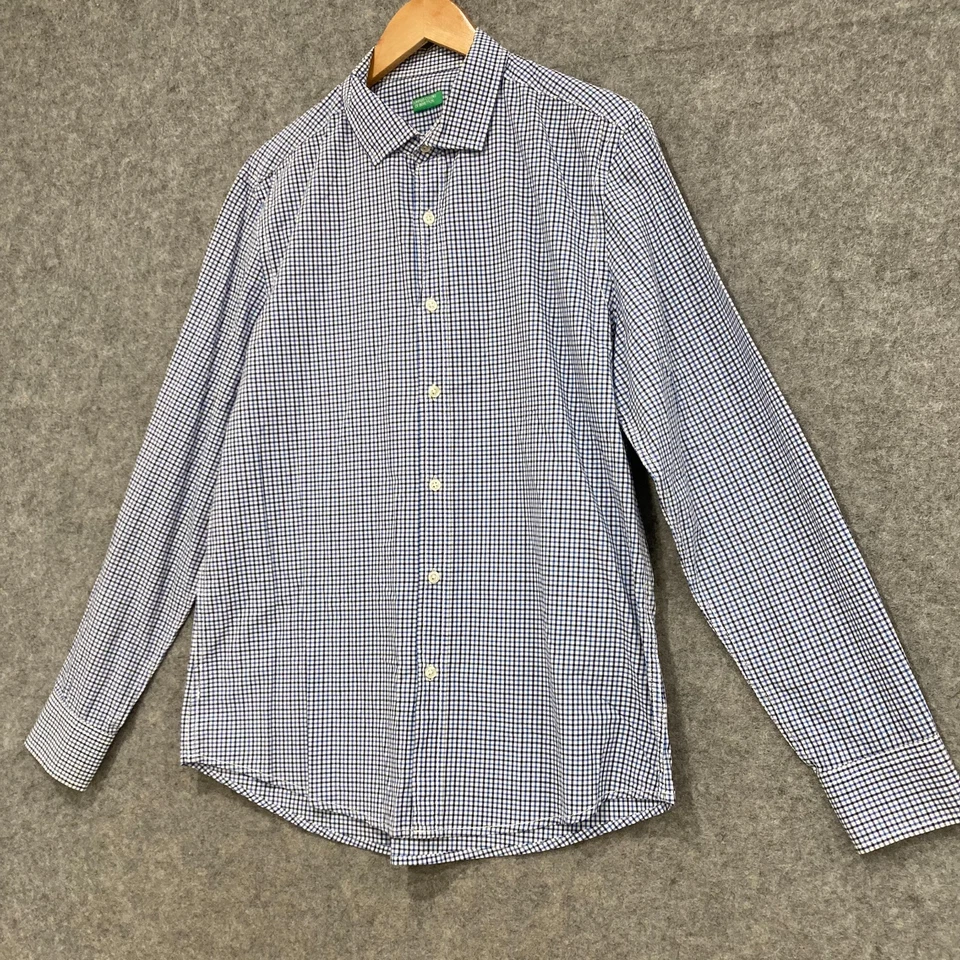Рубашка мужская United Colors of Benetton размер XL синяя клетчатая с длинным рукавом 51821 - Изображение 2 из 4