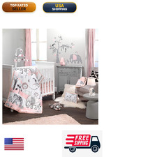  Ivy Ivy Happy Jungle Pink/White Safari Nursery 5-Piece Crib Bedding Set