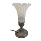 Vintage 90s Tiffany Style Lily Pad Lamp Frosted Tulip Flower Accent Light 8.5 In