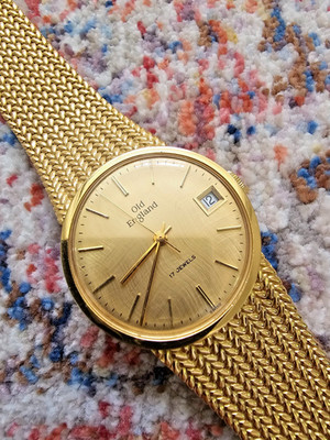 Vintage Old England Handaufzug goldfarbene Swiss Date 17 Jewels Uhr - 33mm