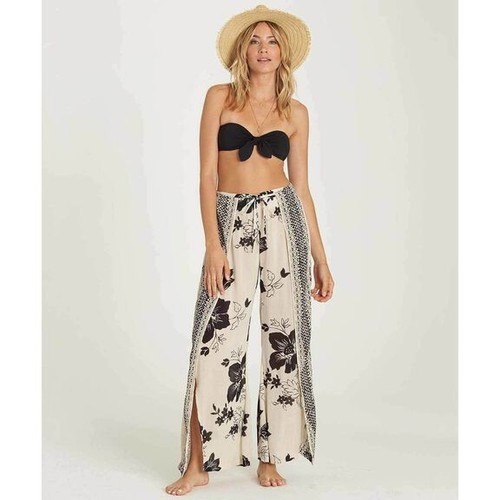 Billabong Floral Pants Adventure Spirit Wrap womens Med Cream Black Rayon - Picture 2 of 12