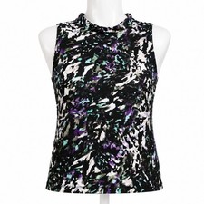 Top Mossimo Abstracto Sin Mangas Mujer Pequeño Negro Púrpura Cuello Simulado Cerradura Espalda