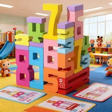 20PCS Wooden Number Building Blocks- Montessori Math Stacking Number Blocks T...
