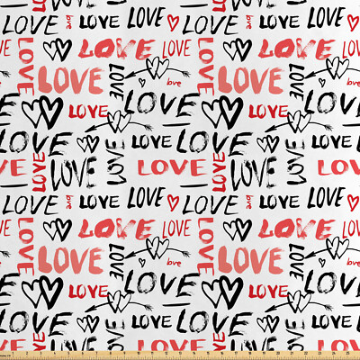 Valentines Satin Stoff als Meterware Hand gezeichnet Doodle