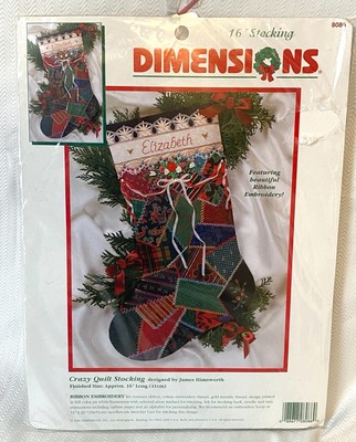 Crazy Quilt Stocking Dimensions Ribbon Embroidery Kit #8086 New in Package