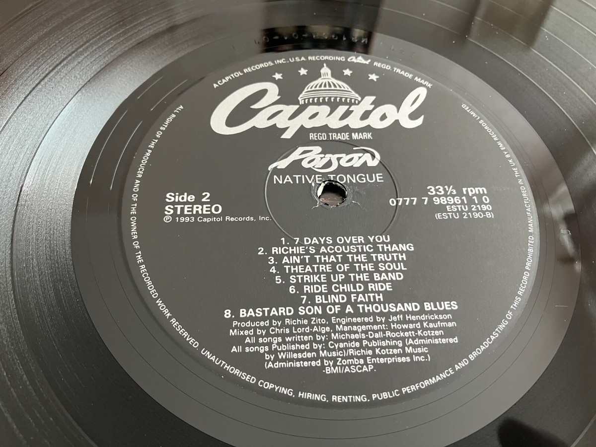 POISON Native Tongue LP Vinyl 1993 UK 1st Press RARE Richie Kotzen