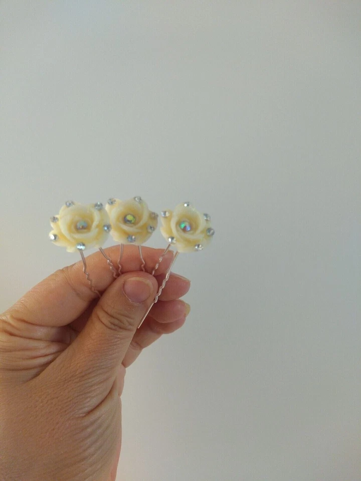 Neu 3 hell Gelb Rose Haarschmuck Braut Schmuck Strass Hochzeit oder Party - Bild 2 von 4