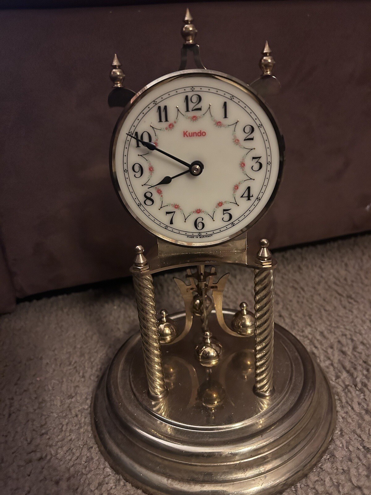 VINTAGE KUNDO, WEST GERMANY ANNIVERSARY CLOCK w GLASS DOME, 10.5 INCH