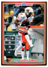 2010 Jogo CFL Geroy Simon Card #9sp BC Lions Maryland Short Print