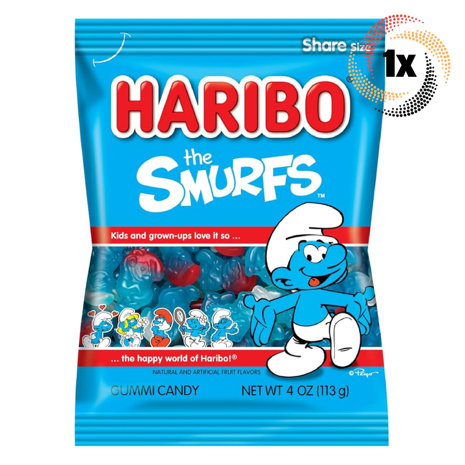 1 пакетик обезжиренных мармеладных конфет Haribo The Smurfs с различными вкусами | 4 унции