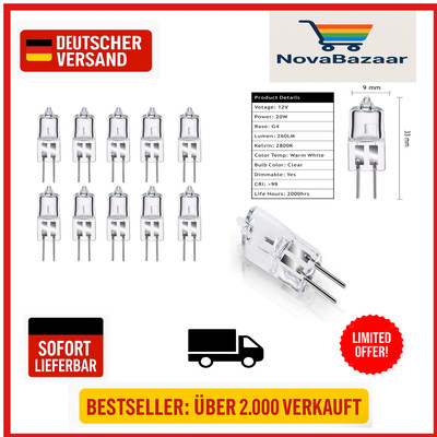 Dimmbare G4 Halogenlampe | Warmweiß 2800K | 12V 20W 360°