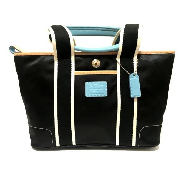NEW COACH HAMPTONS WEEKEND BLACK NYLON EXPANDABLE SM MED TOTE BAG
