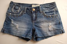 Maurices Denim Jean Shorts Size 3/4 Distressed Rivets Blue Light Wash 29X3