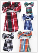 Men's Plaid  Checker Design Bow tie and Hanky Set Wedding Party Prom BT604