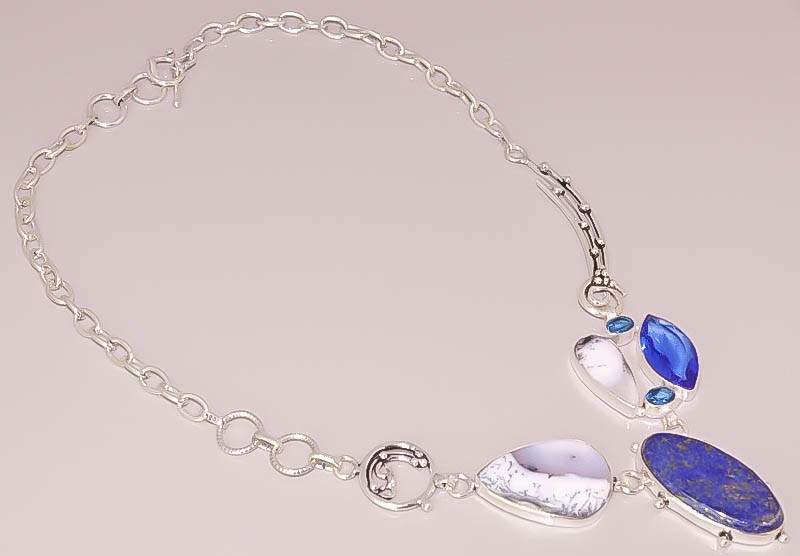 Natural Dendrite Opal Topaz Gemstone Jewelry 925 Sterling Silver Plated Necklace