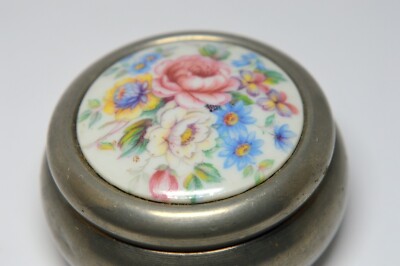 VINTAGE PEWTER ETAIN ZINN CHANILL PORCELAIN FLORAL FLOWER PERFUME