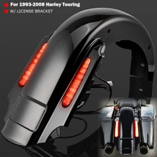 Rear Extended Fender w LED Light For Harley Touring Road King Street Glide 93-08